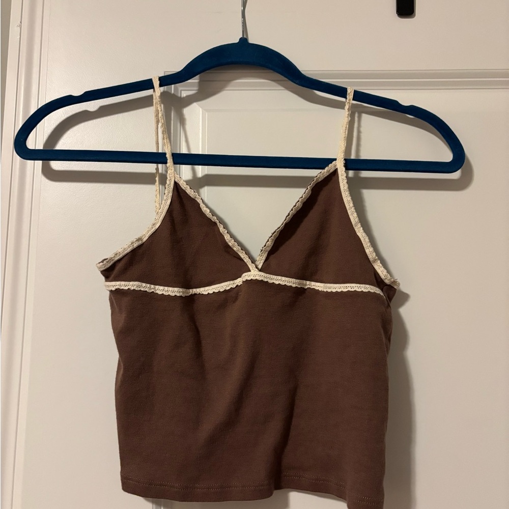 Brandy Melville Brown Camisole with Cream Lace